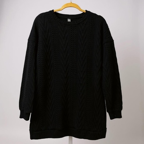 Sweaters - Black Cable Knit Womens Sweater Tunic Pullover L